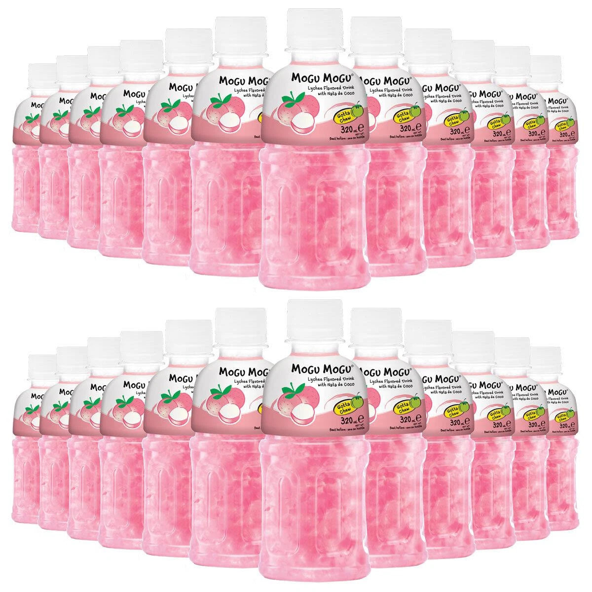 Mogu Mogu Nata De Coco Bites Lychee Flavoured Vegan Drink Bottle Pack 24 x 320ml