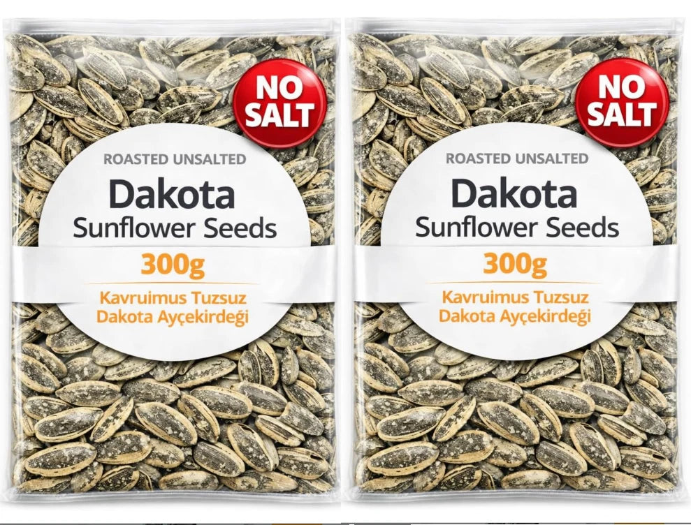 Bodrum Dakota Roasted Unsalted (No Salt) Sunflower Seeds, No Salt 300g Pack of 2
