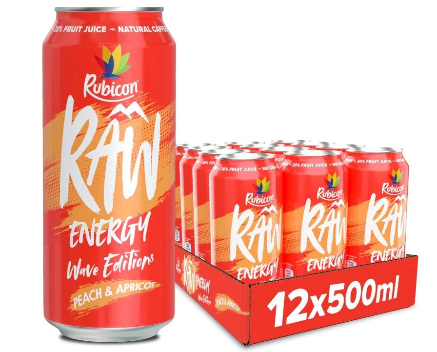 Rubicon Raw Energy Wave Editions Peach & Apricot 500ml x 12