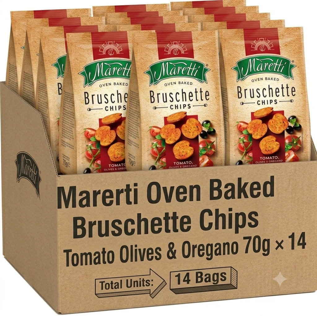 Maretti Oven Baked Bruschette Chips Tomato Olives & Oregano 70g Pack of 14