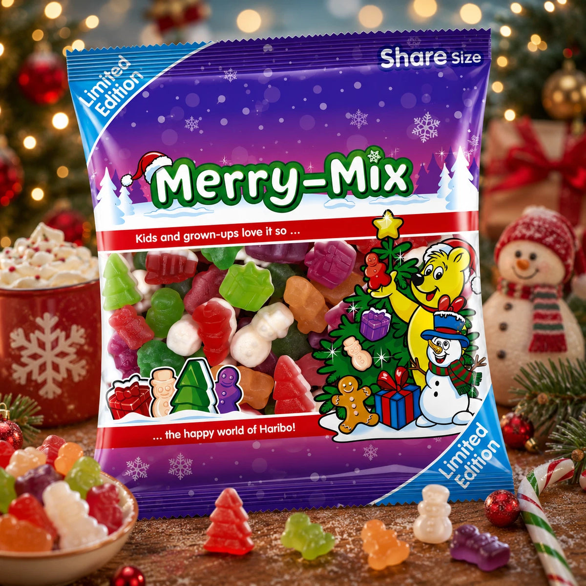 HARIBO Merry-Mix Fruit, Candyfloss & Marshmallow Flavour Jelly & Foam Sweets Sha