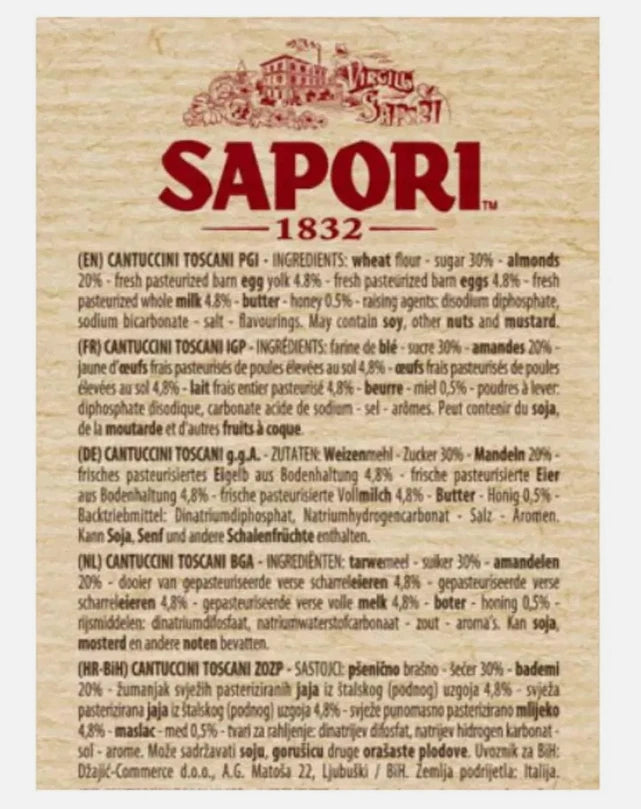 Sapori Cantuccini Almond Biscuit Toscani IGP Italian Baked Crisp Pack 2 x 800g