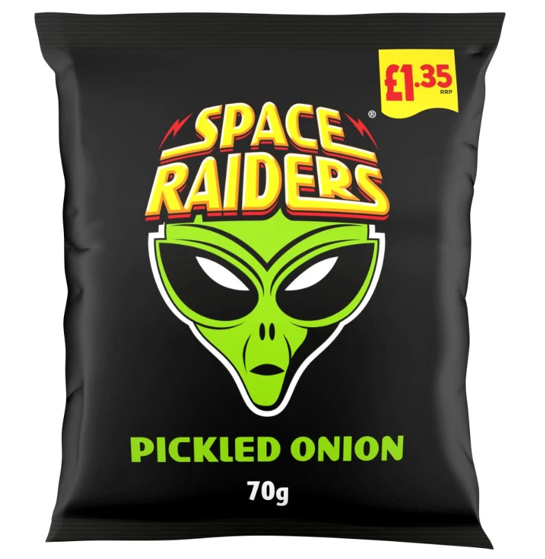 Space Raiders Pickled Onion Crisps, Baked not Fried 70g Pack of 20