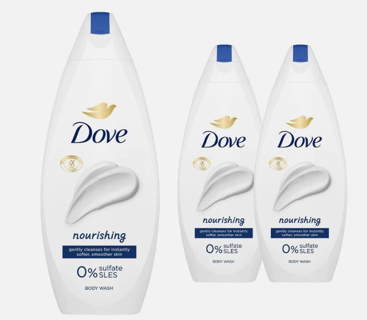 Dove Nourishing Body Wash 0% Sulfate SLES for Softer & Smoother Skin 450ml, 3 Pk