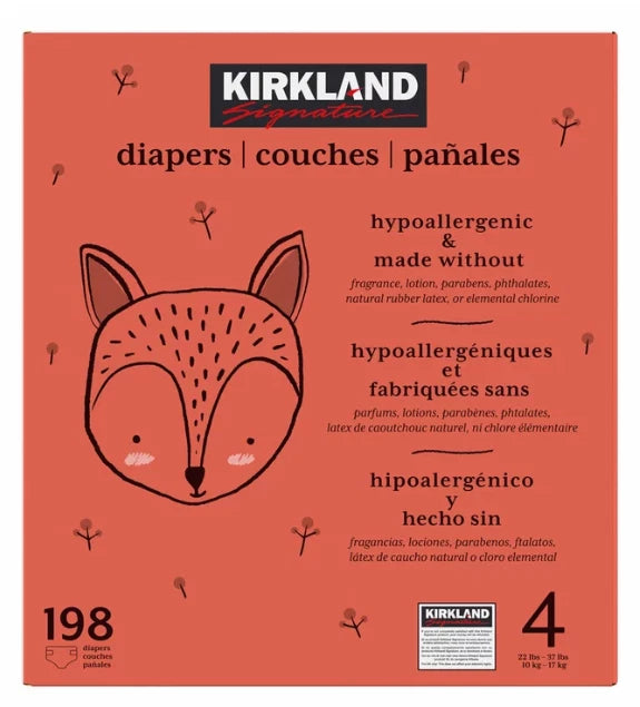 Kirkland Signature Baby Diapers Size 4 Nappy 10-17kg Breathable Pack 198 Nappies