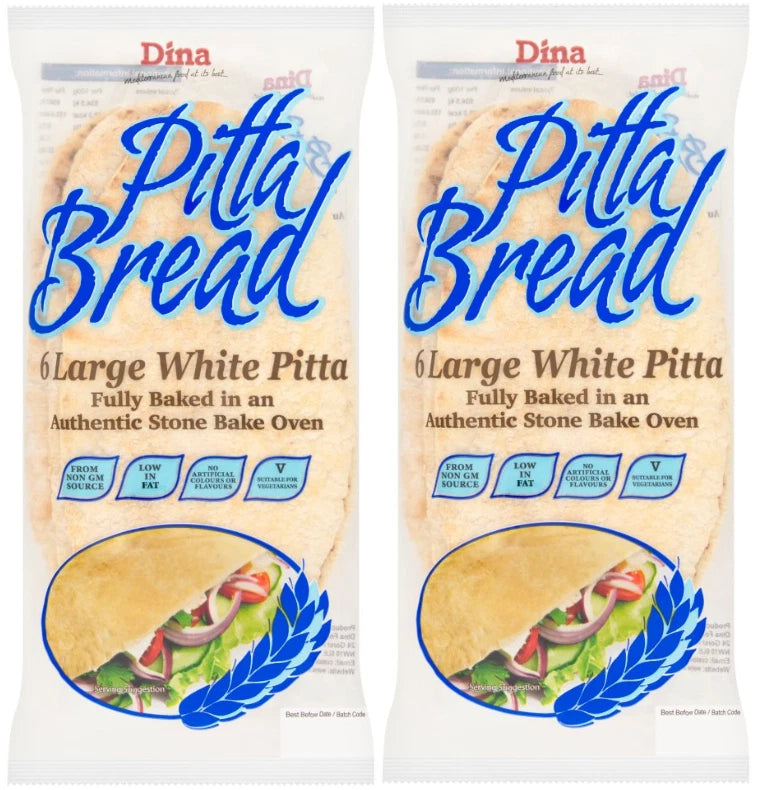 Dina 6 Large White Pitta Bread 480g × 12