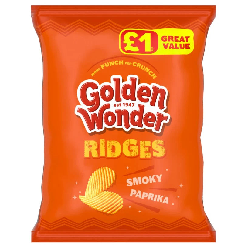Golden Wonder Ridges Smoky Paprika 57g Pack of 18