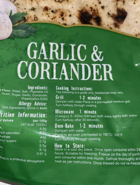 Leicester Handmade Garlic and Coriander Naans Bread Vegan Kosher 2 x 5 Pcs pack