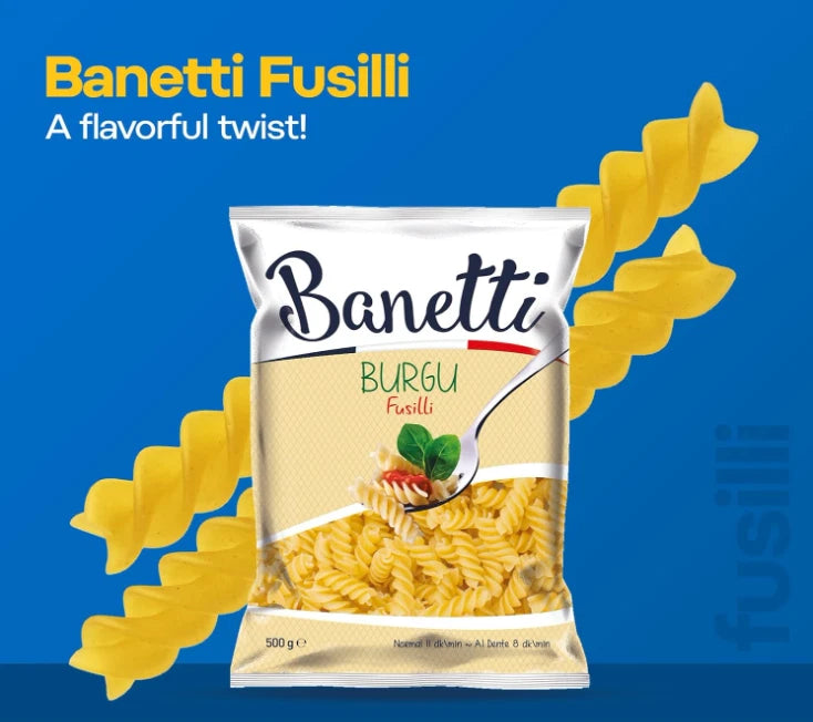 Banetti Burgu Fusilli 500g Pasta Made with 100% Durum Wheat Semolina 5 Pack