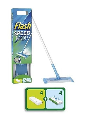 FLASH Speed-Mop Starter Kit 4 Dry Sweeping Pads, 4 Wet Mopping Cloths Refill
