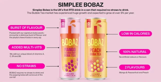 Bobaz Bubble Tea Mango & Passionfruit, 310ml Pack of 12