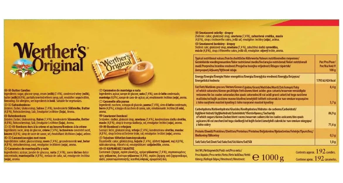 Werther's Original Original Butter Candies, Classic Cream Toffee, 1000g