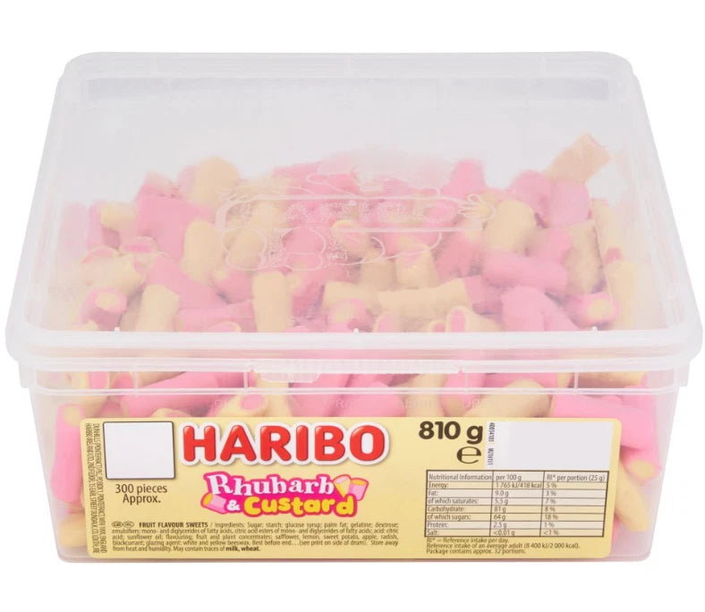 HARIBO Rhubarb & Custard Chewy Sweets Tub 810g