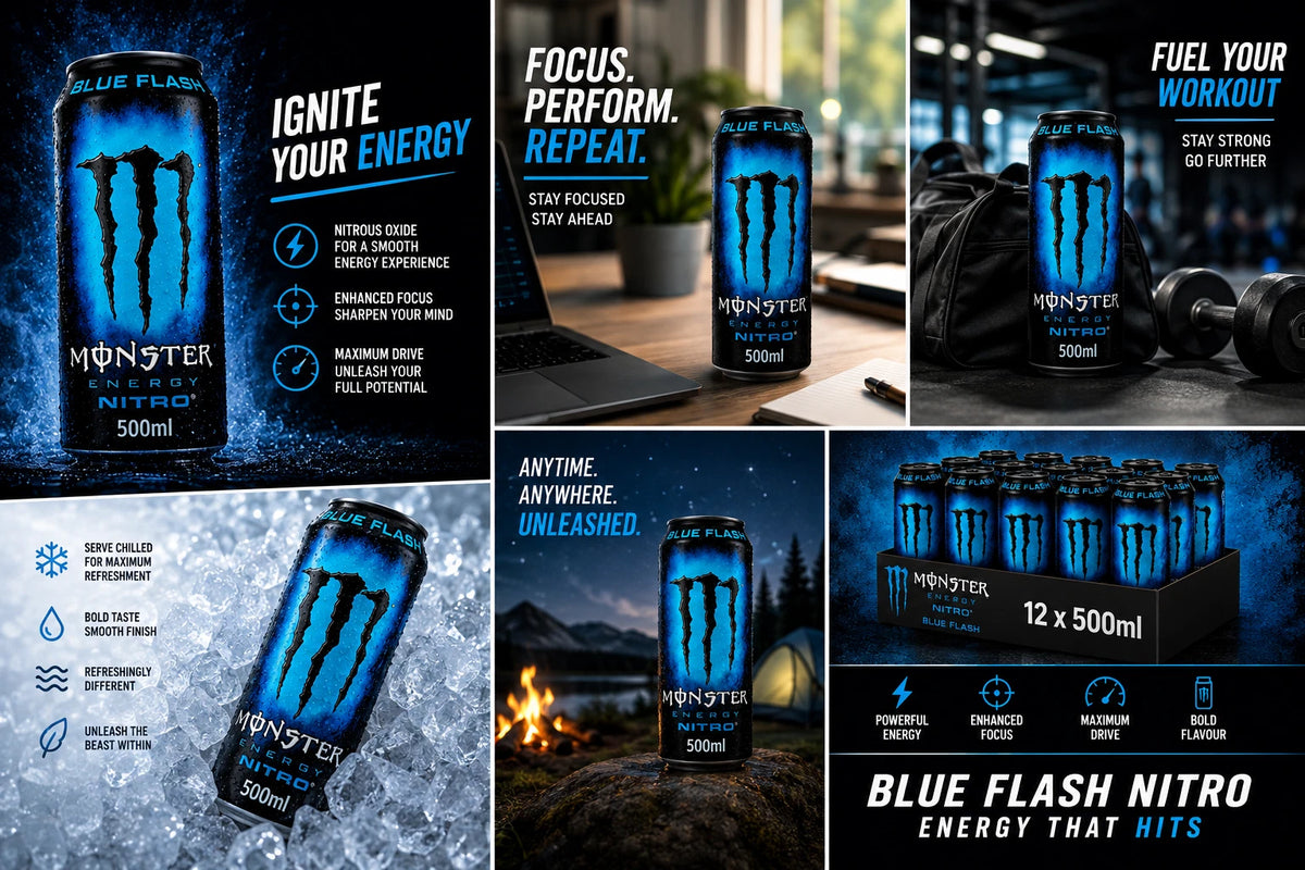 Monster Nitro Blue Flash Energy Drink 500ml Pack of 12