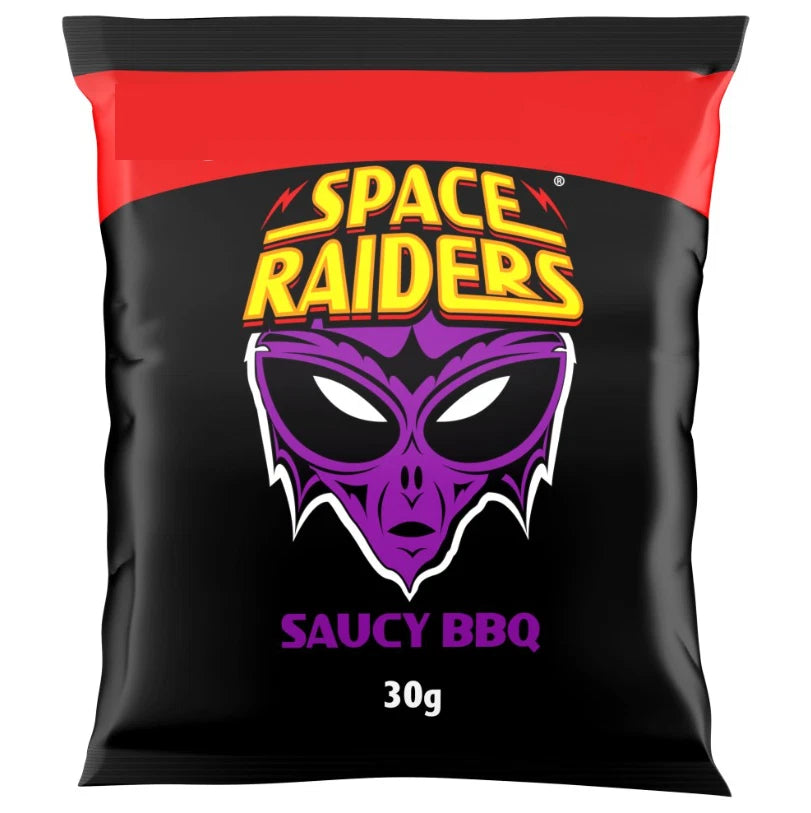 Space Raiders Saucy BBQ Crisps Baked not Fried 30g Pack of 36