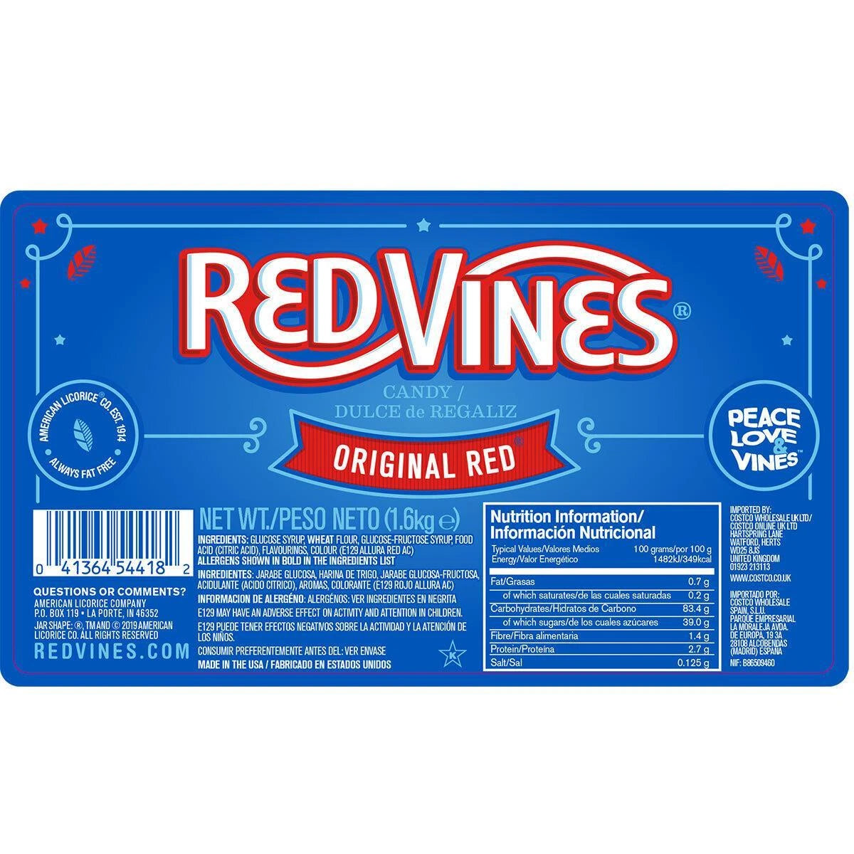 Red Vines Original Red Liquorice Twists 1.6kg Tub