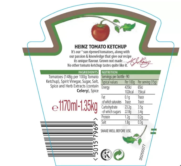 Heinz Red Catering Squeezy 1170ml Tomato Ketchup Sauce Large Set Pack 2 x 1.35kg