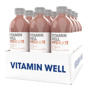 Vitamin Well Hydrate Rhubarb/Strawberry Functional Flavoured Water, 500ml x 12