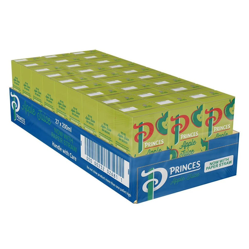 Princes Apple Juice From Concentrate 100% Pure Juice Carton Box Pack 27 x 200ml