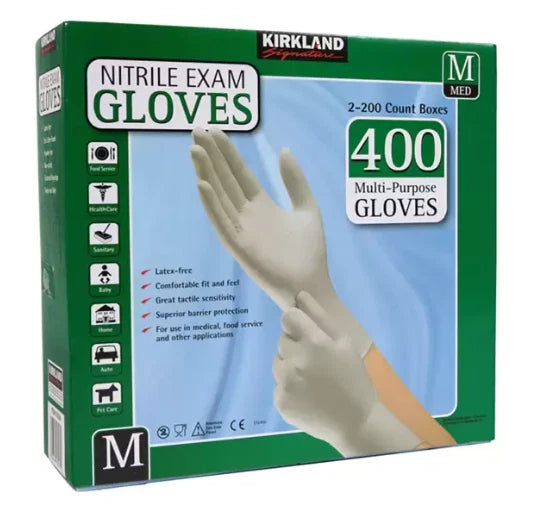 Kirkland Signature Medium Nitrile Exam Medical Food Gloves Latex , 2 x 200 Pack