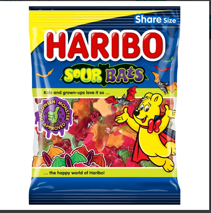 Haribo Sour Bats Sour Fruit Flavour Gummy Sweets 140g Pack of 12