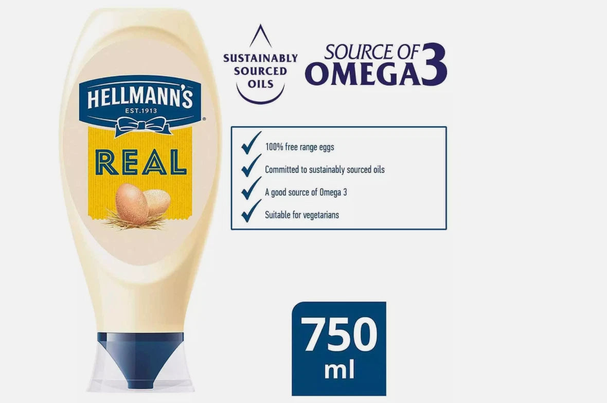 Hellmann's Real Squeezy Creamy Mayonnaise Mayo Sauce Salad Burger Pack 2 x 750ml