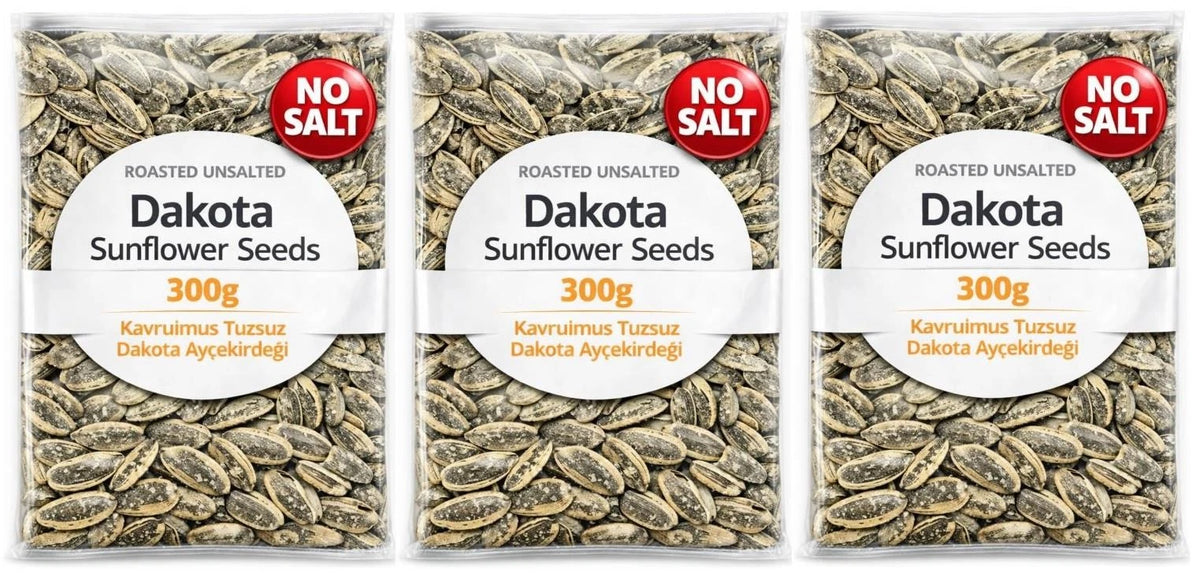 Bodrum Dakota Roasted Unsalted (No Salt) Sunflower Seeds, No Salt 300g Pack of 3