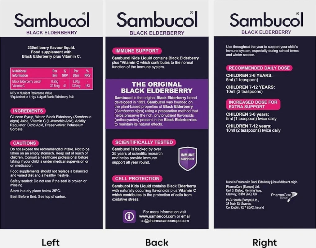 Sambucol kids 230 ml immune support black elderberry + vitamin C liquid