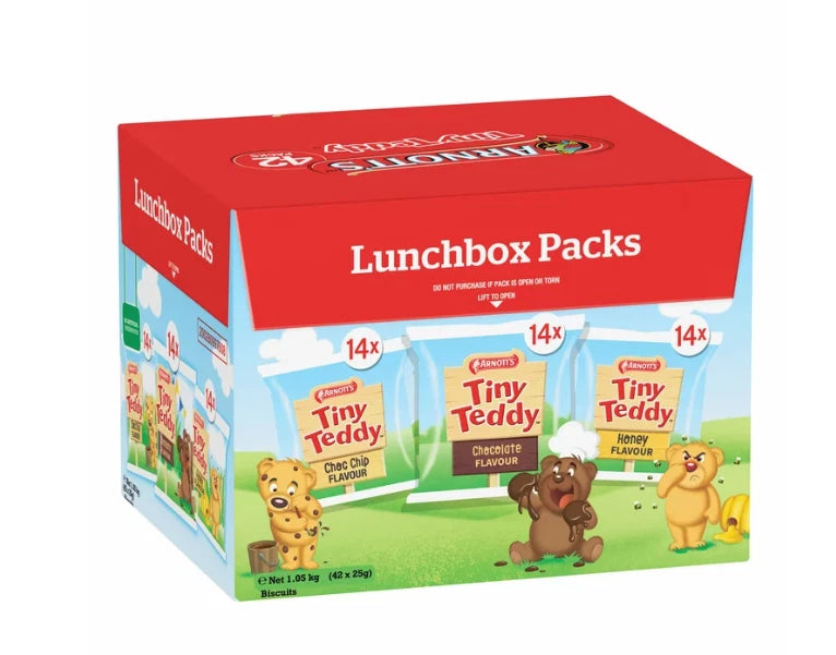 Arnott's Tiny Teddy Biscuits Variety Pack 42 Packs, 1050g Expiry Date 02/08/26