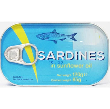 Sardines in Sunflower Oil, 120g per Can, Multi-Pack of 6 Cans