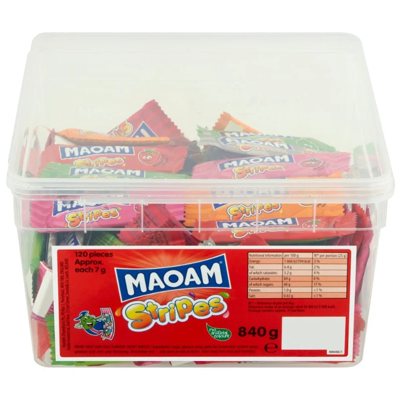 Haribo MAOAM Stripes Fruit & Cola Flavour Chewy Sweets Tub 840g