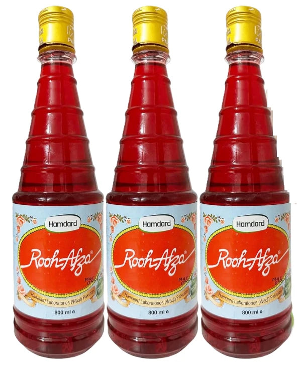 Hamdard Rooh Afza Rose Syrup 800ml Halal Certified Summer Drink Pack of 3
