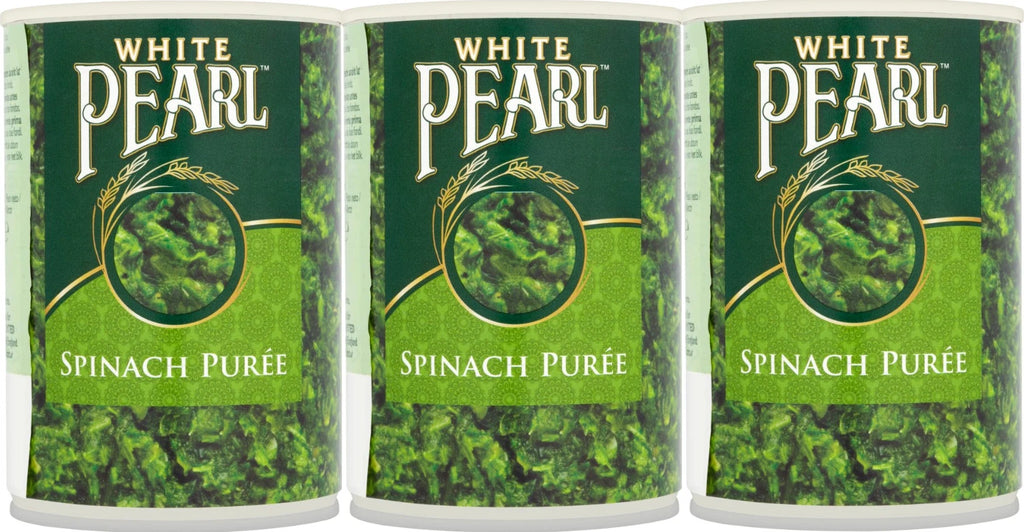 White Pearl Spinach Purée, Ready-to-Use, Smooth Texture, 395g per Can, Pack of 3