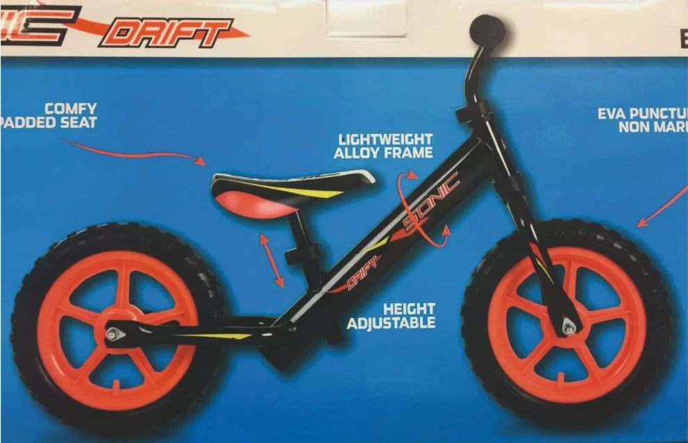 Sonic Drift Lightweight 11" Wheels Balance Bike - Black + Red
