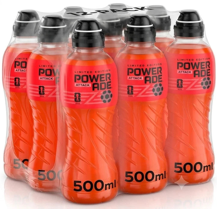 Powerade Attack Sports Drink, Cinnamon Flavour, Isotonic 500ml, Pack of 12