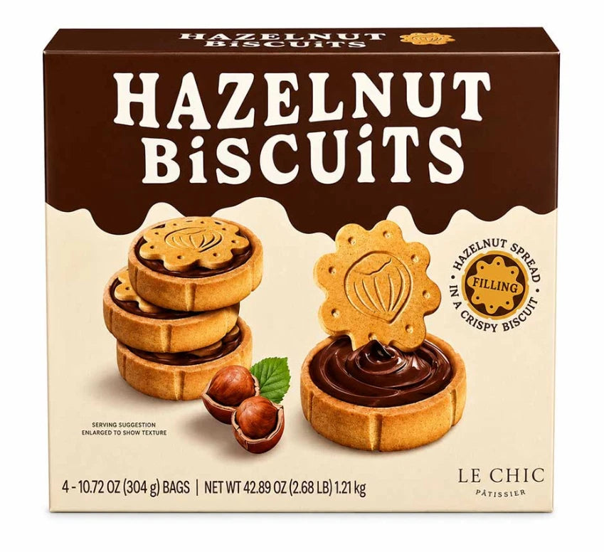 Le Chic Hazelnut Biscuits with Cocoa Hazelnut Filling (4 x 305g)