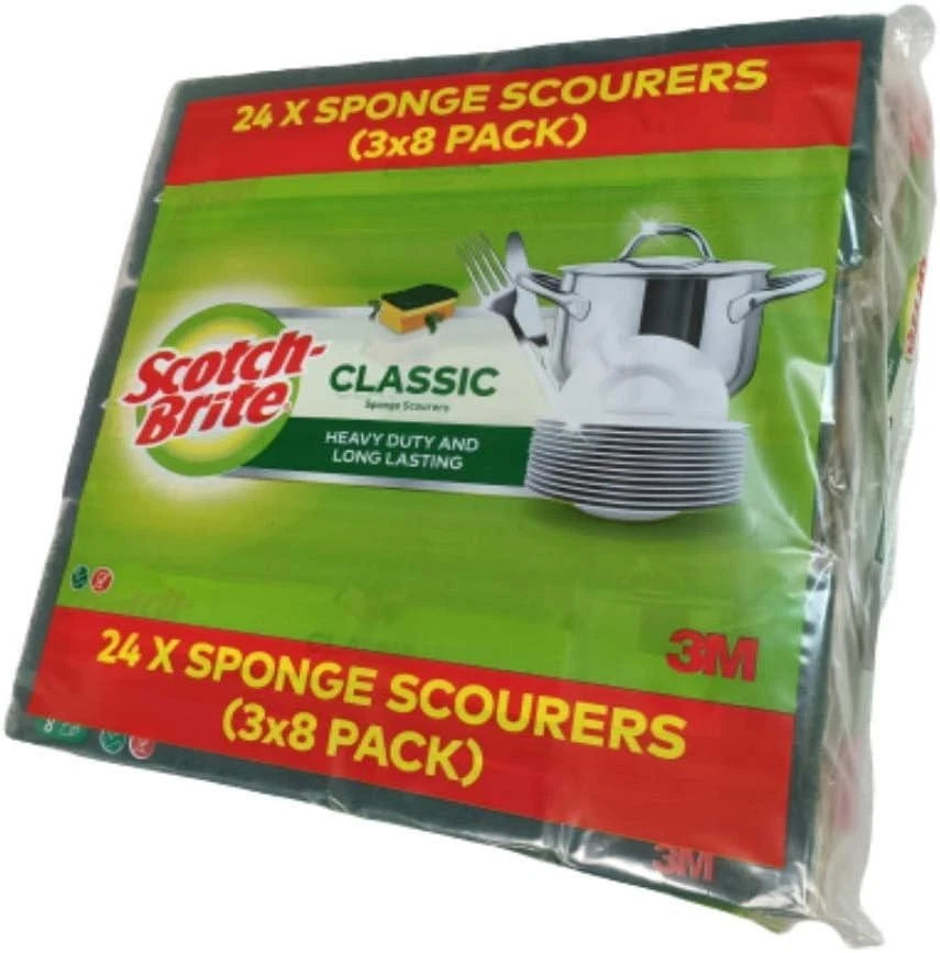 Scotch Brite Classic Sponge Scourers-Heavy Duty & Long Lasting (Pack 3 x 8) 24