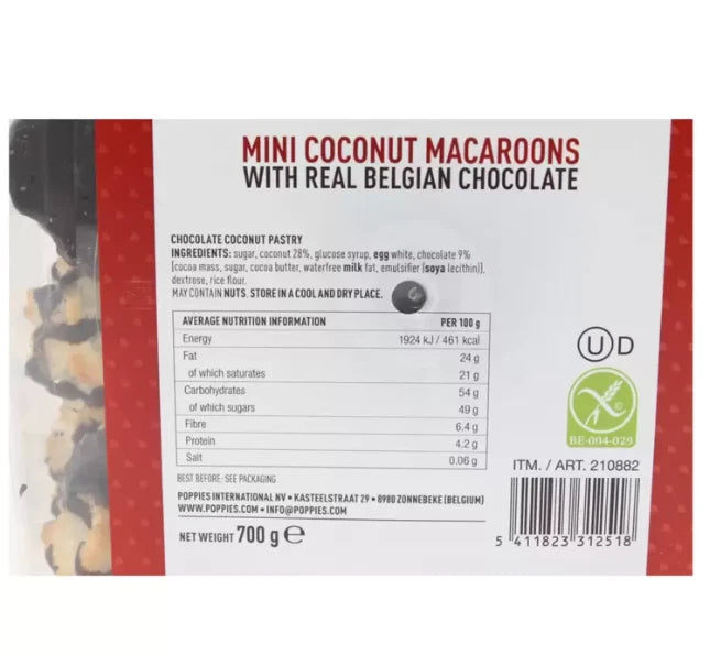 Poppies Mini Coconut Macaroons with Real Belgian Chocolate, 700g