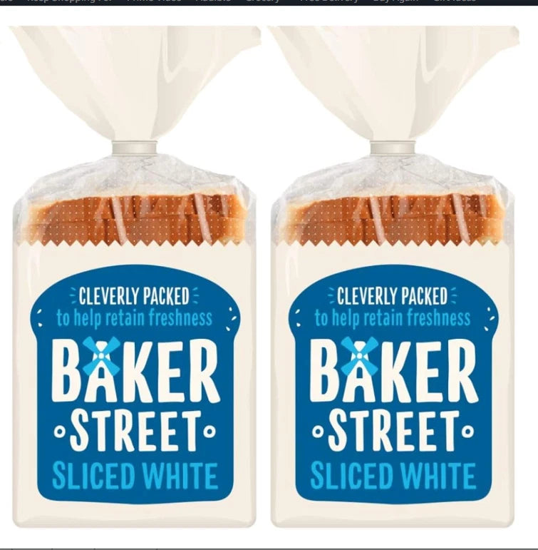 Baker Street White Bread 2 x 550g Cleverly Packed for Long Life Pre-Sliced
