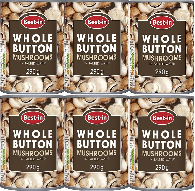 Bestin Whole Button Mushrooms in Salted Water, 290g, Pack of 6