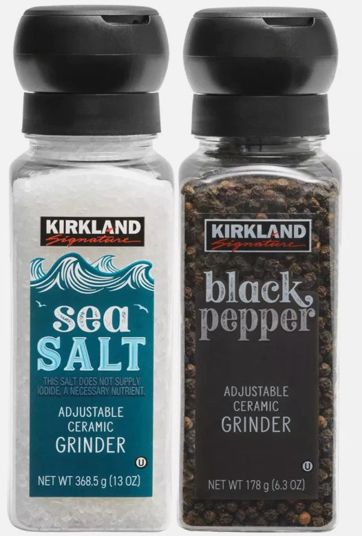 Kirkland Signature Black Pepper Corn Sea Salt Spice Adjustable Grinder + Refill
