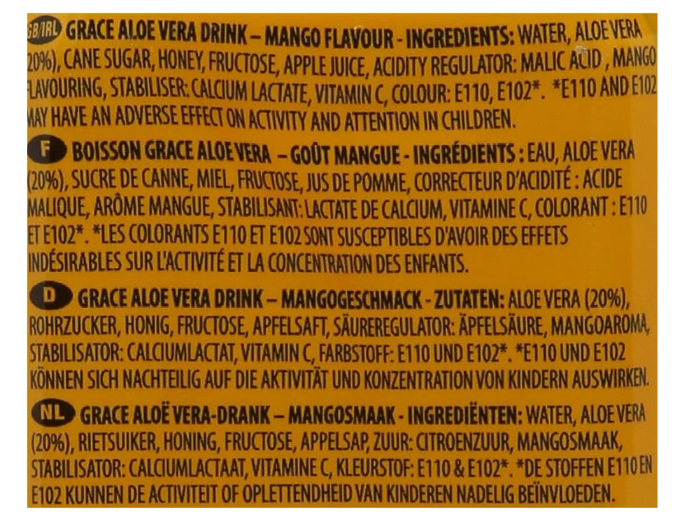 Grace Say Aloe Vera Drink Mango Flavour 500ml (Pack of 12)