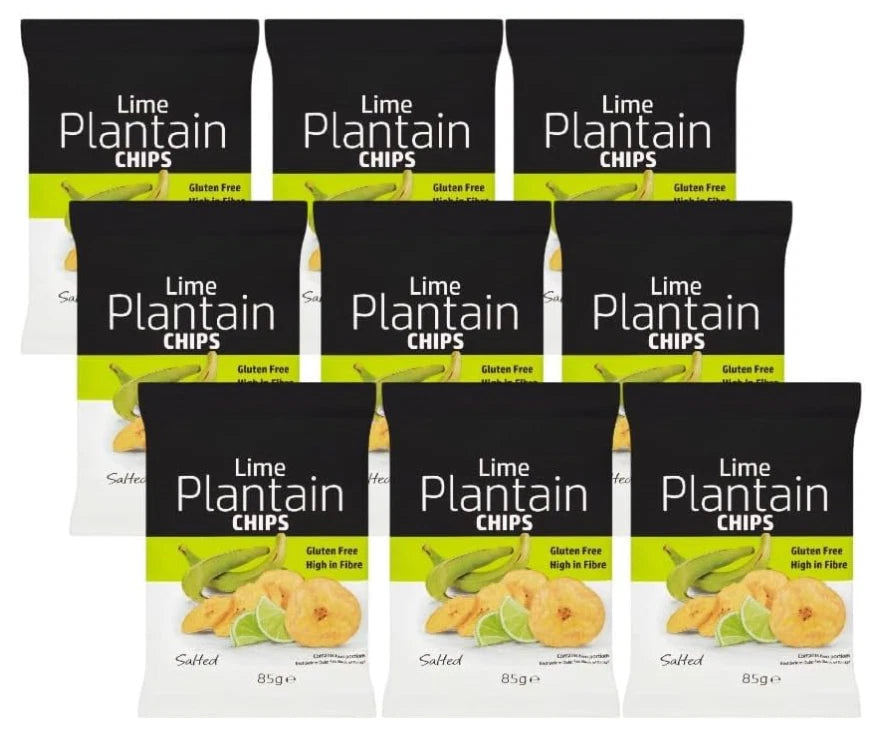 Grace Lime Plantain Chips 85g x 9 Gluten Free, High in Fibre, Vegan