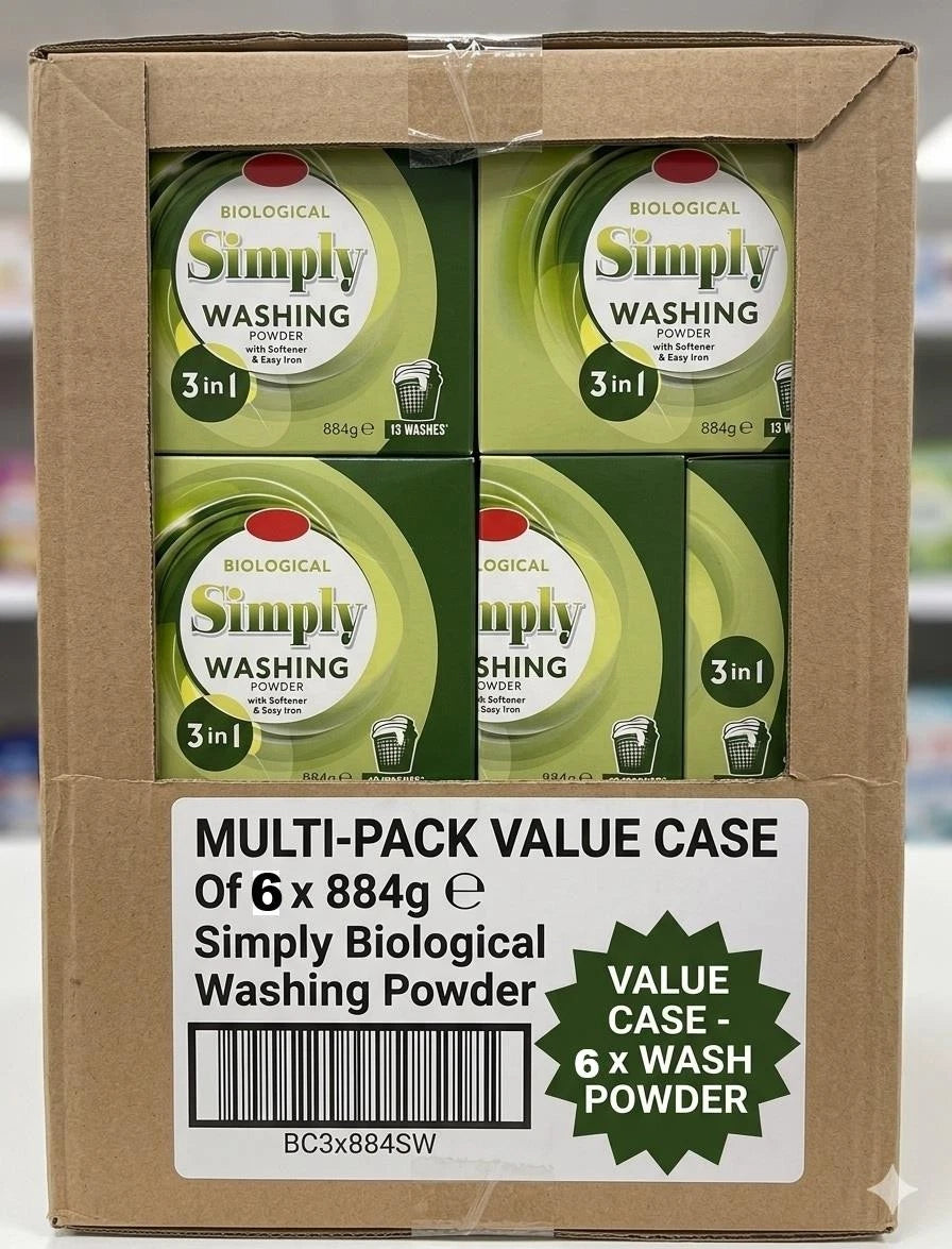 Bestin Simply Biological 3 in 1 Washing Powder, 884g, 13 Washes, Pack of 6