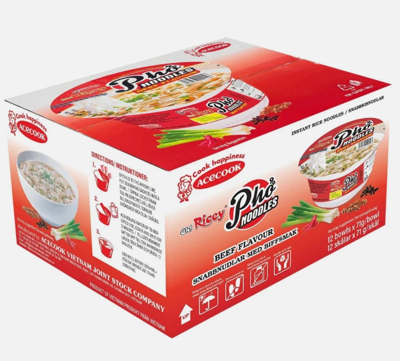 Oh! Ricey Pho Noodles Beef Flavour Vegetarian Quick Easy Meal Bowl Pack 12 x 71g
