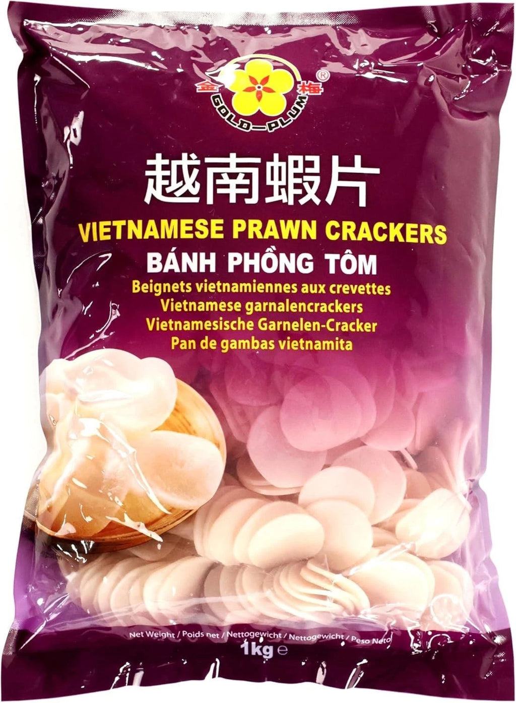 Gold Plum Vietnamese Uncooked Prawn Crackers Chips Snacks 1kg (Pack of 2)