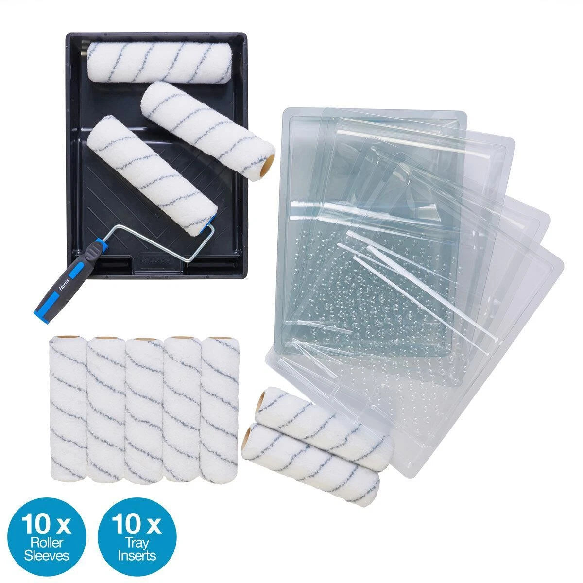 Harris 22 Piece Painting Set Paint Grip 10" Roller +Frame Tray +Inserts +Sleeves