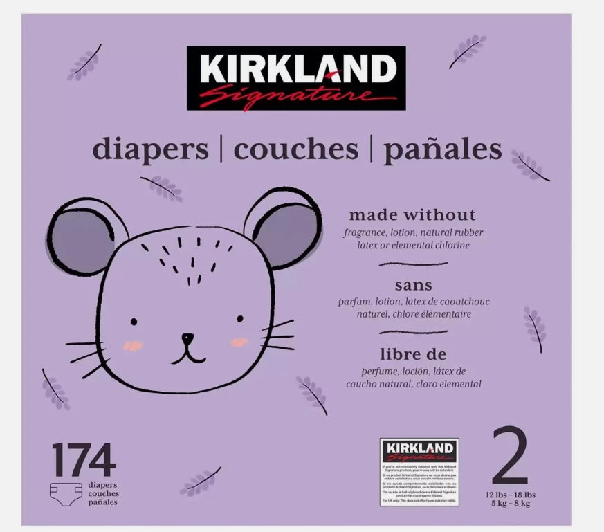 Kirkland Signature Baby Diapers Size 2 Nappy 5-8kg Breathable Pack 174 Nappies