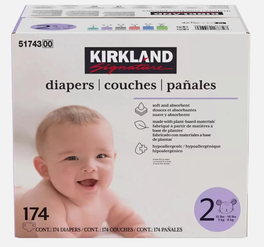 Kirkland Signature Baby Diapers Size 2 Nappy 5-8kg Breathable Pack 174 Nappies