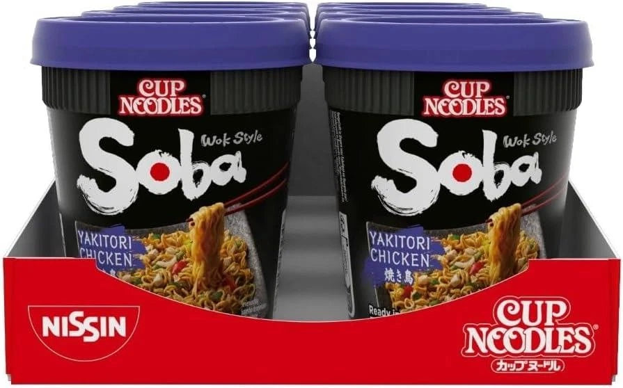 Nissin Soba Yakitori Chicken Instant Wok Style Noodles Pot 89g (Pack of 8)